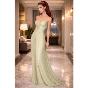 Mignon Mint Green Gold Beaded Sweetheart Maxi Gown Spaghetti Straps Sz 0 NWT